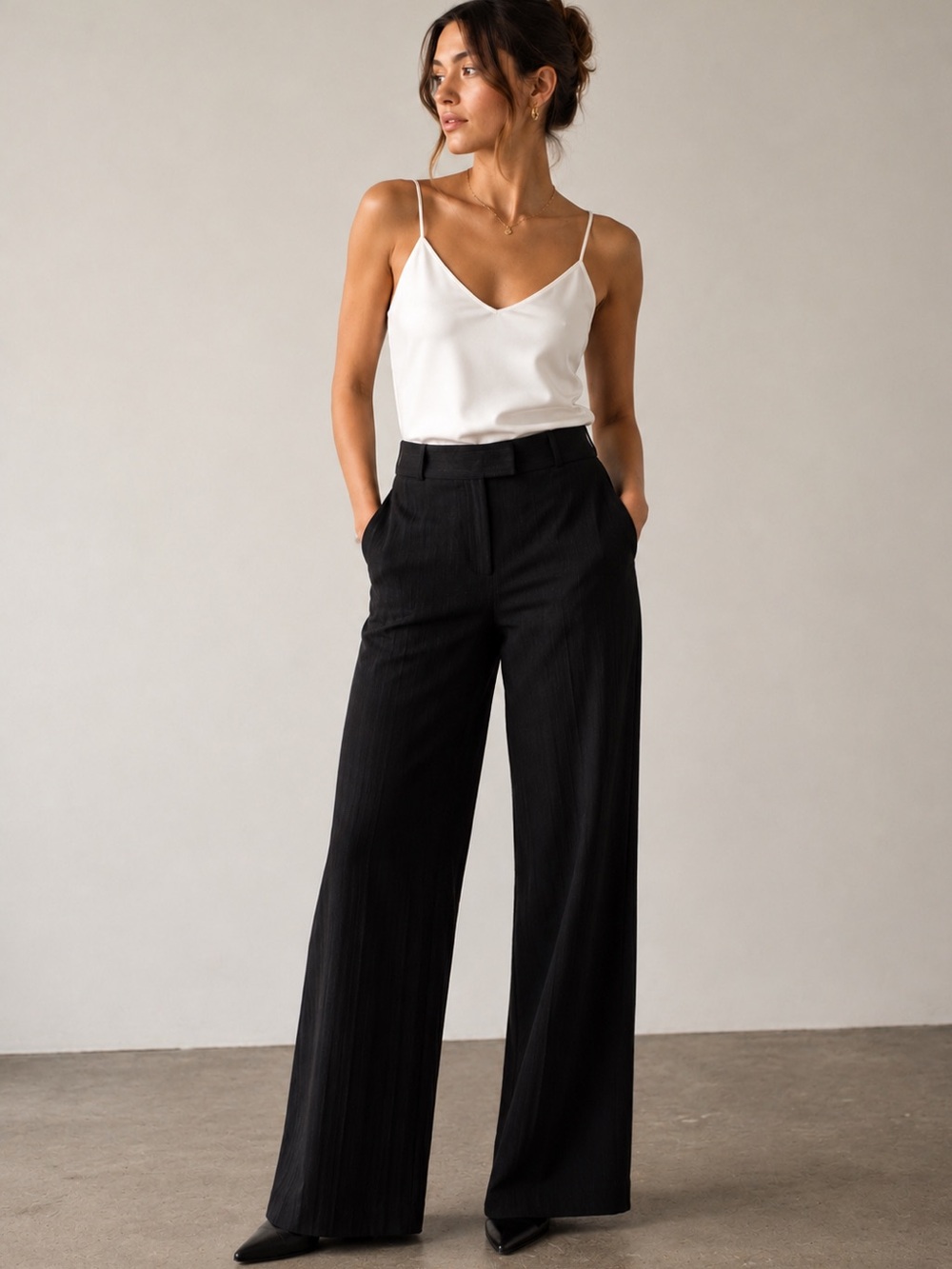 Rafaella Black Pin striped Wide Leg Pants